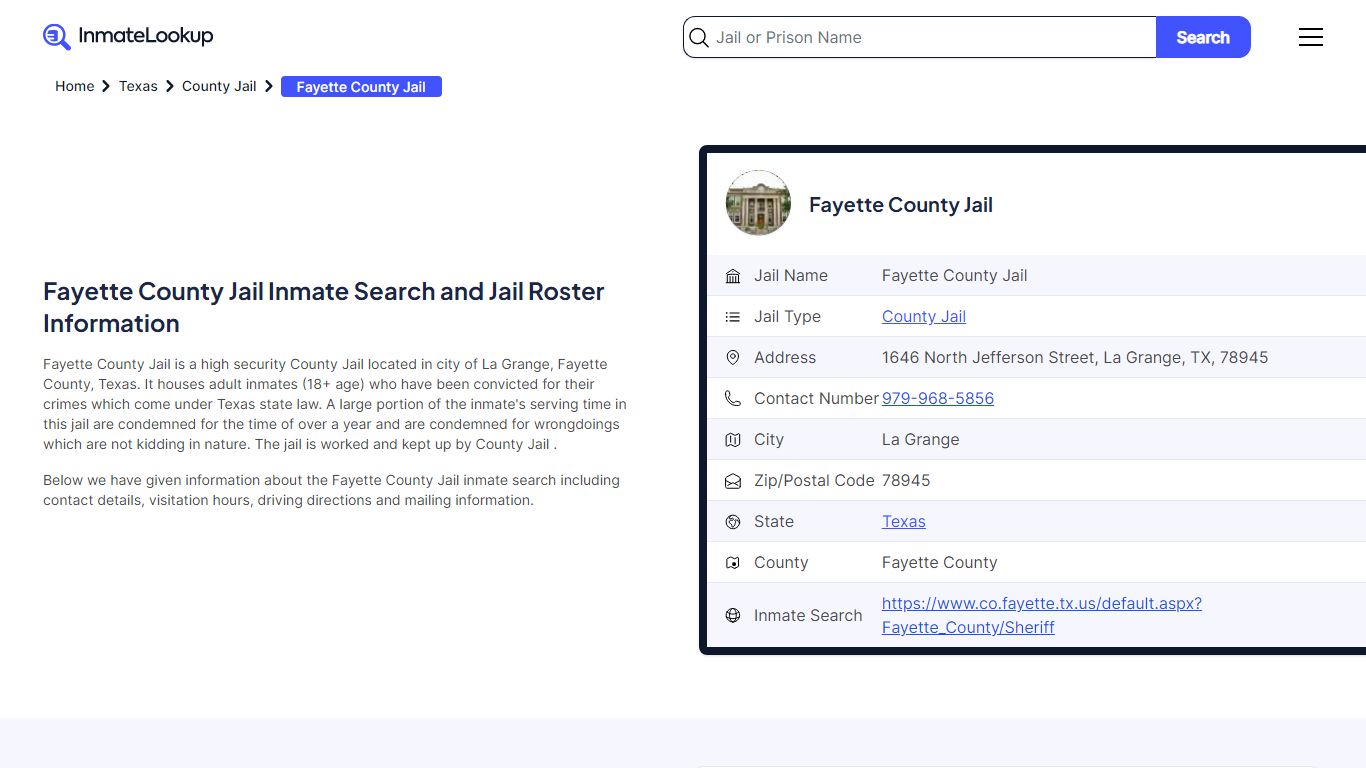 Fayette County Jail Inmate Search and Jail Roster Information