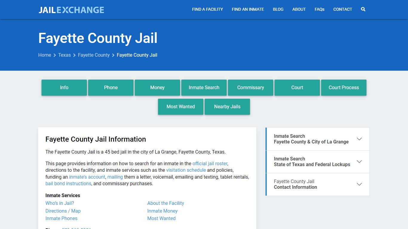 Fayette County Jail, TX Inmate Search, Information